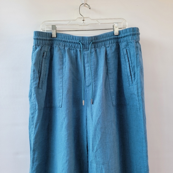 Athleta Retreat Wide Leg Linen Pants Size 14 Borealis Blue Straight Leg Resort - Picture 5 of 14